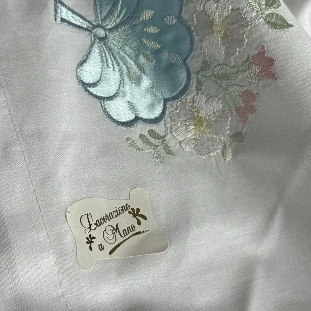 Vtg Lavorazione a Mano White Cotton Lightweight‎ Bed Sheet 106